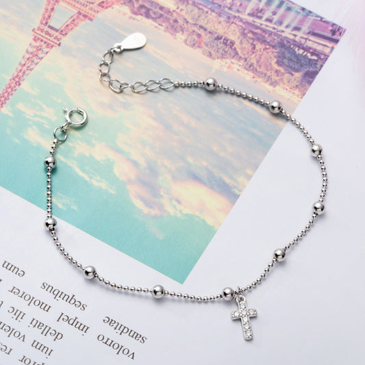 Cross Silver Bead Bracelet S925 All-over Sterling Silver Millet Beads Fine Versatile Silver Jewelry Women's Jewelry B6361