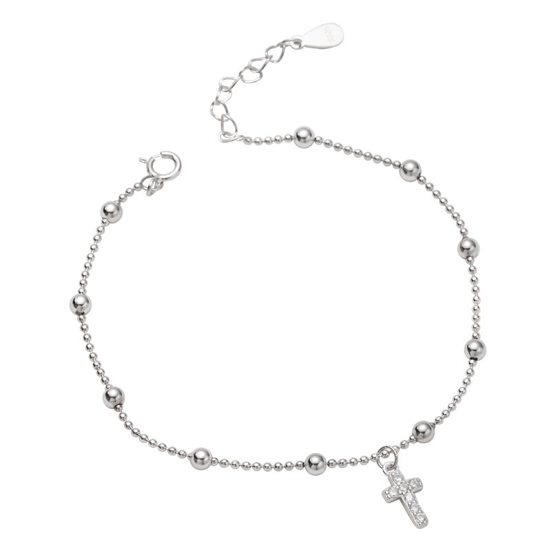 Cross Silver Bead Bracelet S925 All-over Sterling Silver Millet Beads Fine Versatile Silver Jewelry Women's Jewelry B6361