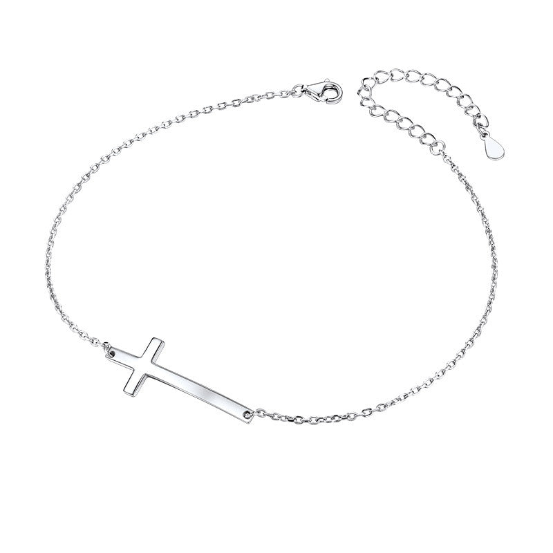 S925 sterling silver cross niche design bracelet women's simple personality minimalist cold style trendy hand ornament