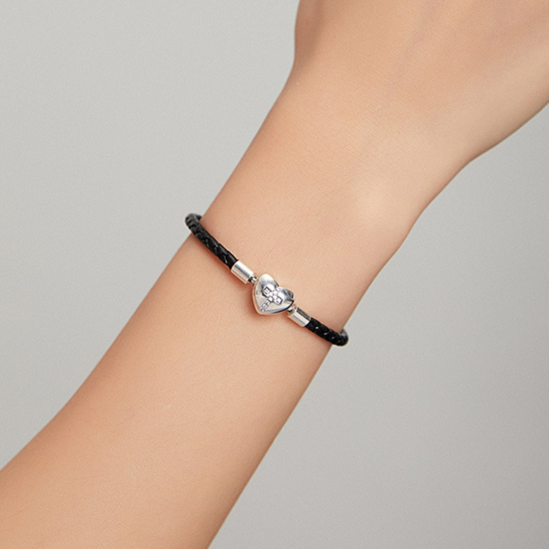 S925 cross in heart black braided rope bracelet bracelet