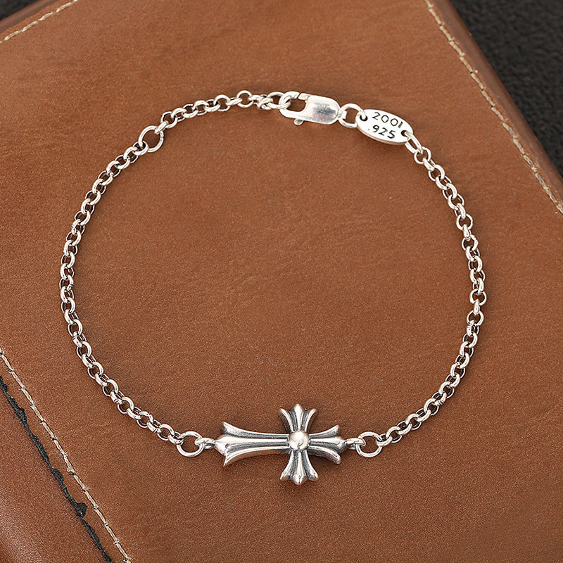 S925 sterling silver niche punk cross bracelet