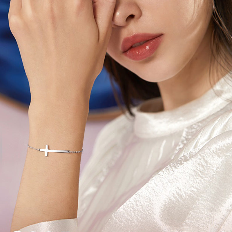 S925 sterling silver cross niche design bracelet women's simple personality minimalist cold style trendy hand ornament