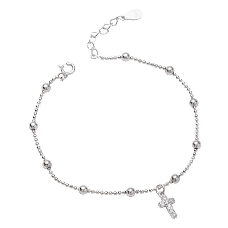 Cross Silver Bead Women's Bracelet S925