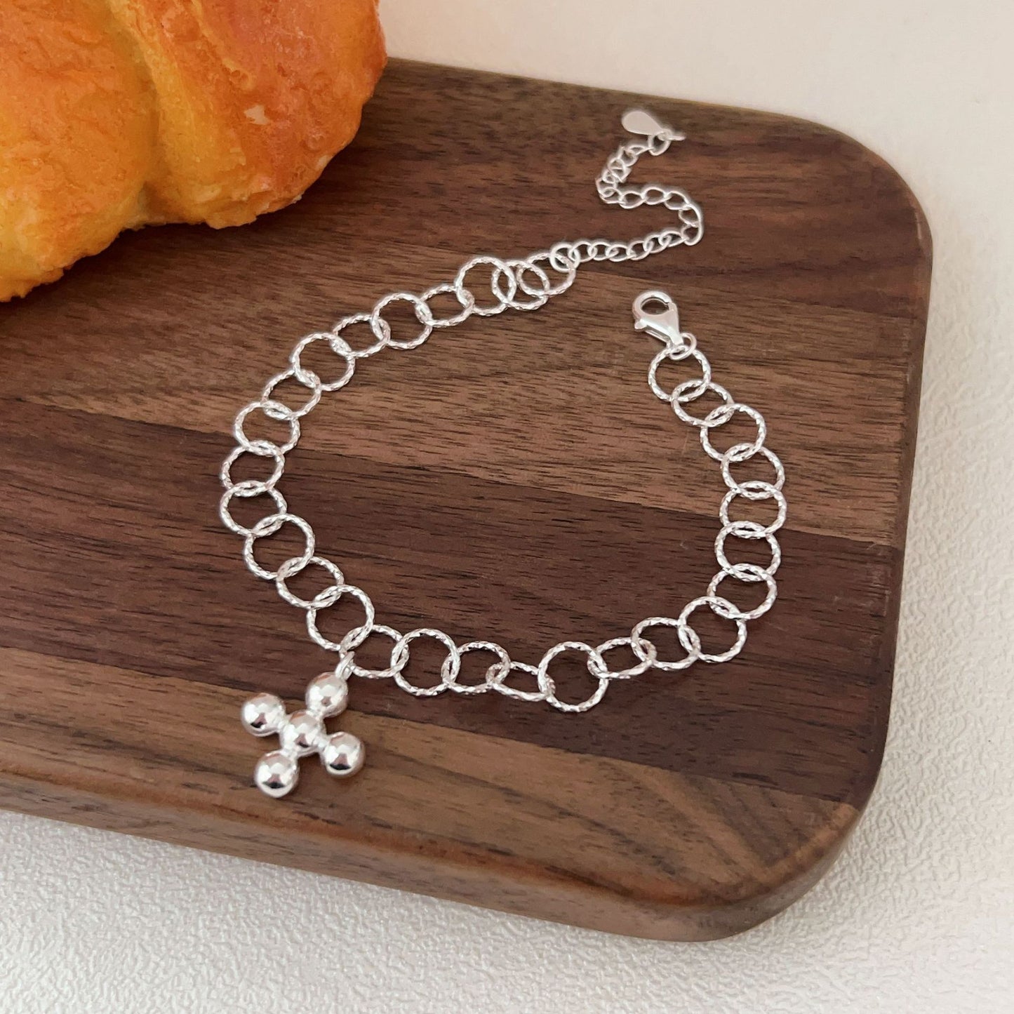 high-end cold wind hand ornament S925 silver cross bracelet