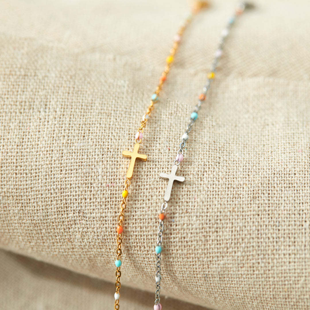 s925 enamel dripping oil cross bracelet