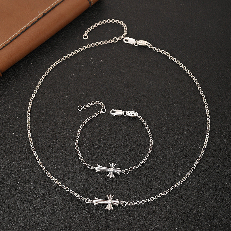 S925 sterling silver niche punk cross bracelet