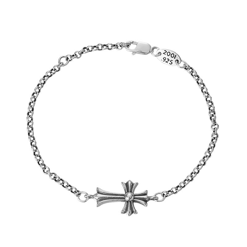 S925 sterling silver niche punk cross bracelet