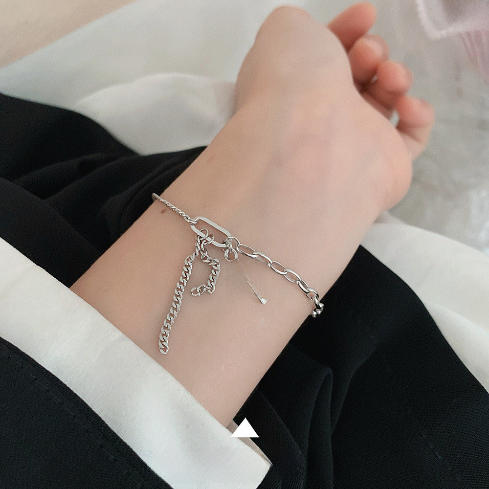 S925 sterling silver cross chain tassel bracelet