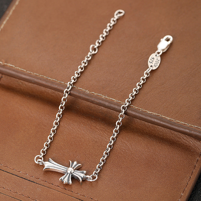 S925 sterling silver niche punk cross bracelet