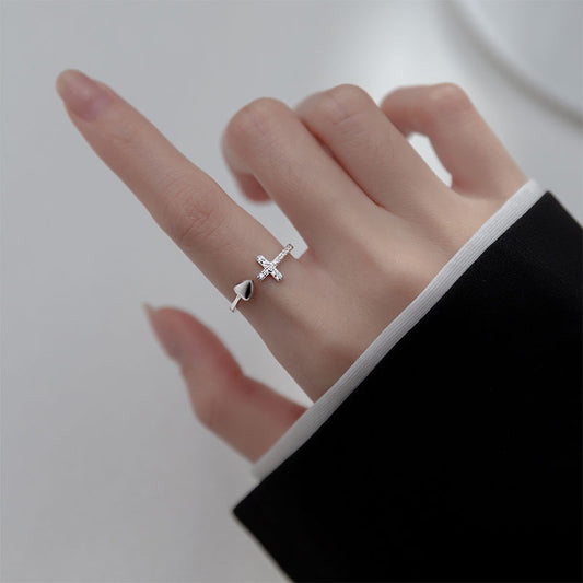 Cross heart ring with diamonds S925 sterling silver